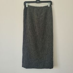 MaxMara Herringbone Virgin Wool Maxi Skirt in black and gray Size 4